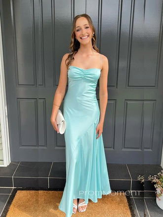 Beautiful Blue Mermaid Long Evening Prom Dresses, Simple Spaghetti Straps Prom Dress, PM0491
