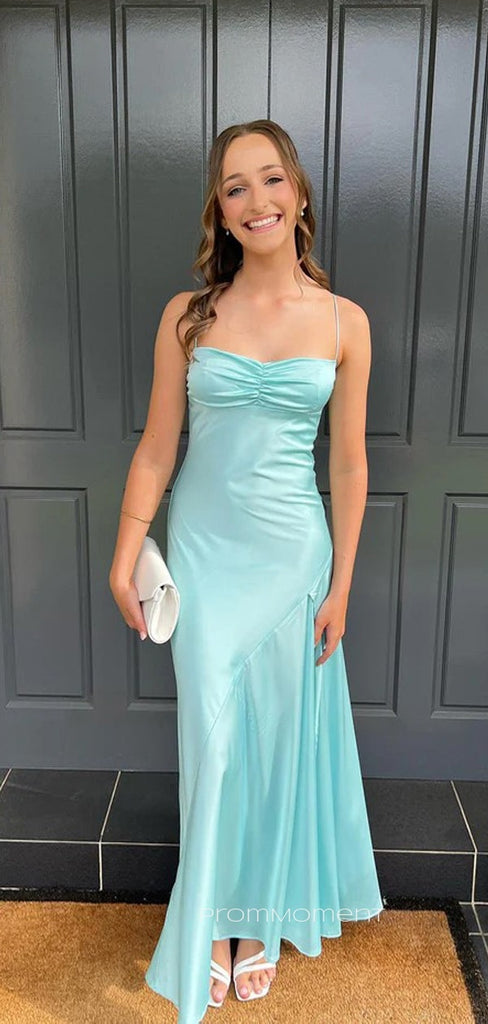 Beautiful Blue Mermaid Long Evening Prom Dresses, Simple Spaghetti Straps Prom Dress, PM0491