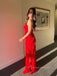 Red Spaghetti Straps Long Evening Prom Dresses, Backless Sleeveless Prom Dress, PM0498