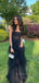 A-line Spaghetti Straps Long Evening Prom Dresses, Black Tull Unique Prom Dress, PM0500