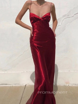 Beautiful Red Spaghetti Straps Long Evening Prom Dresses, Sexy Backless A-line Satin Prom Dress, PM0501