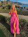 Sweetheart A-line High Slit Long Evening Prom Dresses, Hot Pink Prom Dress, PM0502