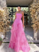 Strapless Sleeveless Hot Pink Long Evening Prom Dresses, A-line Backless Organza Prom Dress, PM0503