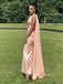 Elegant One Shoulder Gold Satin Backless Side Slit Long Evening Prom Dresses, PM0504