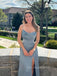 Spaghetti Straps Side Slit Long Evening Prom Dresses, Backless Sleevelsss Satin Popular Prom Dress, PM0505