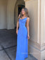 Backless Spaghetti Straps Long Evening Prom Dresses, Blue Sleeveless Simple Prom Dress, PM0506