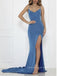 Side Slit Spaghetti Straps Mermaid Long Evening Prom Dresses, Backless V-neck Prom Dress, PM0507