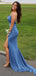 Side Slit Spaghetti Straps Mermaid Long Evening Prom Dresses, Backless V-neck Prom Dress, PM0507