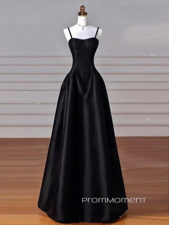 Formal Black A-line Spaghetti Straps Long Evening Prom Dresses, Sleeveless Backless Prom Dress, PM0509