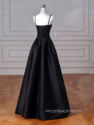 Formal Black A-line Spaghetti Straps Long Evening Prom Dresses, Sleeveless Backless Prom Dress, PM0509