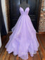 Beautiful Purple A-line Spaghetti Straps Long Evening Prom Dresses, Deep V-neck Sleeveless Prom Dress, PM0511