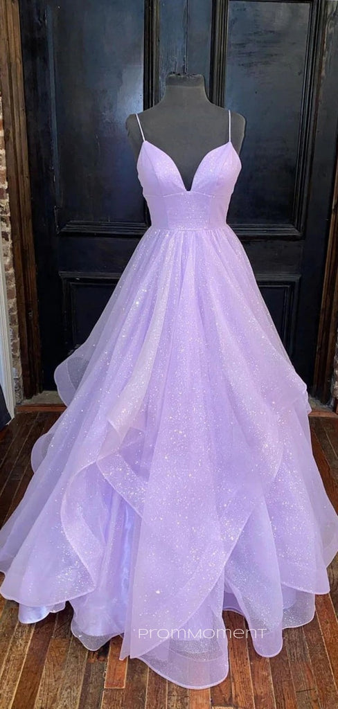 Beautiful Purple A-line Spaghetti Straps Long Evening Prom Dresses, Deep V-neck Sleeveless Prom Dress, PM0511