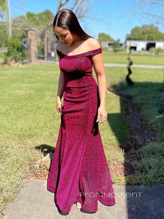 Mermaid Sparkly Off Shoulder Long Evening Prom Dresses, Backless Prom Dress, PM0513