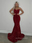 Sparkly Sequins Mermaid Long Evening Prom Dresses, Strapless Backless Red Prom Dress, PM0516