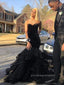 Unique Black Mermaid Long Evening Prom Dresses, Strapless Sleeveless Prom Dress, PM0518