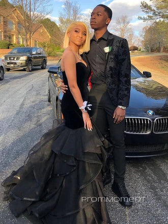 Unique Black Mermaid Long Evening Prom Dresses, Strapless Sleeveless Prom Dress, PM0518