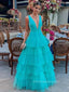 Deep V-neck A-line Straps Long Evening Prom Dresses, Sleeveless Backless Prom Dress, PM0519