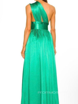 One Shoulder Side Slit A-line Long Evening Prom Dresses,Sleeveless Backless Prom Dress, PM0524