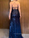 Sequins V-neck Side Slit Mermaid Long Evening Prom Dresses, Spaghetti Straps Backless Prom Dress, PM0525