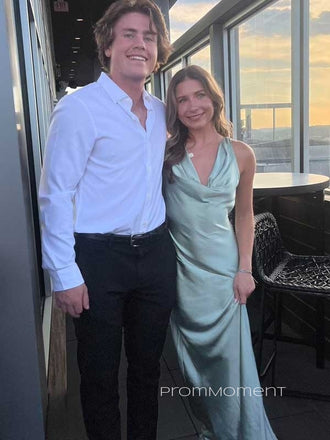 Elegant Straps Backless Long Evening Prom Dresses, Sleeveless Satin Prom Dress, PM0526