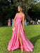 Hot Pink A-line High Slit  Long Evening Prom Dresses, Strapless Sleeveless Prom Dress, PM0532