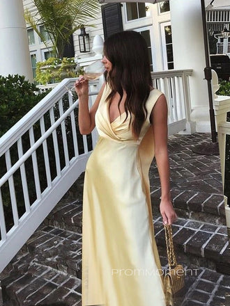 Formal V-neck Sleeveless Straps Long Evening Prom Dresses, A-line Backless Satin Prom Dress, PM0535