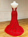 Red Sweetheart Mermaid Long Evening Prom Dresses, Appliques Floor-length Prom Dress, PM0537