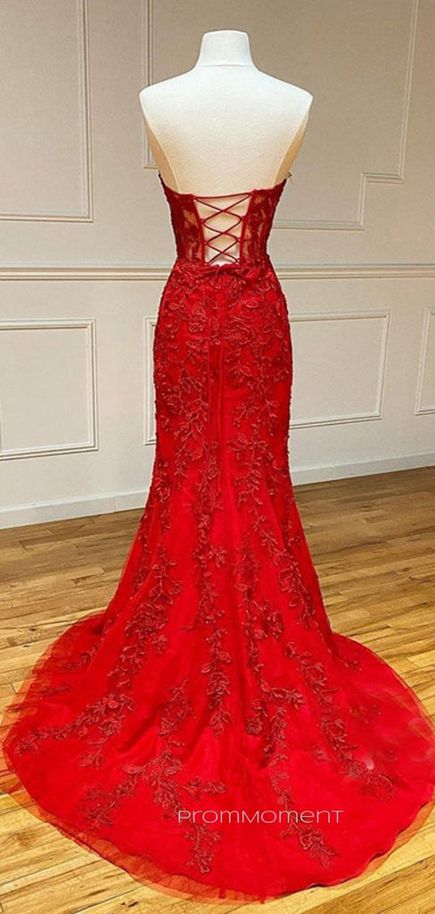 Red Sweetheart Mermaid Long Evening Prom Dresses, Appliques Floor-length Prom Dress, PM0537