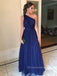 One Shoulder Backless Long Evening Prom Dresses, A-line Navy Blue Prom Dress, PM0538