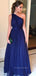 One Shoulder Backless Long Evening Prom Dresses, A-line Navy Blue Prom Dress, PM0538