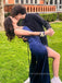 Spaghetti Straps Royal Blue Mermaid Long Evening Prom Dresses, Backless High Slit Satin Prom Dress, PM0550