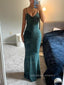 Sparkly Mermaid Spaghetti Straps Long Evening Prom Dresses, Sexy Backless Sheath Dark Green Prom Dress, PM0551