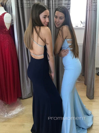 Halter Sleeveless Mermaid Backless Long Evening Prom Dresses, Side Slit Prom Dress, PM0552