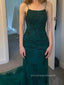 Formal Floor-length Mermaid Backless Long Evening Prom Dresses, Spaghetti Straps Prom Dress, PM0553