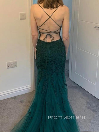 Formal Floor-length Mermaid Backless Long Evening Prom Dresses, Spaghetti Straps Prom Dress, PM0553