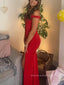 Off Shoulder Side Slit Mermaid Long Evening Prom Dresses, V-neck Red Prom Dress, PM0555