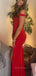 Off Shoulder Side Slit Mermaid Long Evening Prom Dresses, V-neck Red Prom Dress, PM0555