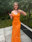 Spaghetti Straps V-neck Long Evening Prom Dresses, Backless Mermaid Orange Prom Dress, PM0559