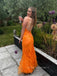 Spaghetti Straps V-neck Long Evening Prom Dresses, Backless Mermaid Orange Prom Dress, PM0559