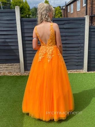 Beautiful A-line V-back Straps Long Evening Prom Dresses, V-neck Sleeveless Prom Dress, PM0560