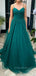 Spaghetti Straps V-neck A-line Long Evening Prom Dresses, Backless Prom Dress, PM0561