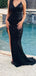Black Sequins Spaghetti Straps Mermaid Long Evening Prom Dresses, High Slit Sleeeveless Prom Dress, PM0569
