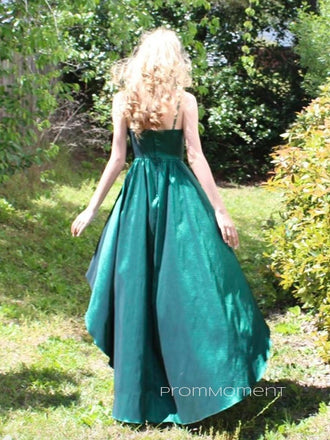 V-neck Spaghetti Straps A-line Long Evening Prom Dresses, Sleeveless Backless Prom Dress, PM0570