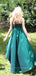 V-neck Spaghetti Straps A-line Long Evening Prom Dresses, Sleeveless Backless Prom Dress, PM0570
