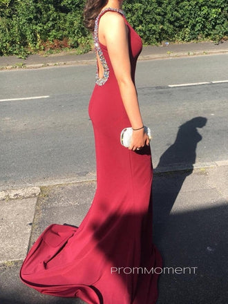 Beautiful Backless Floor-length Mermaid Long Evening Prom Dresses, Sleeveless Burgundy Prom Dress, PM0571