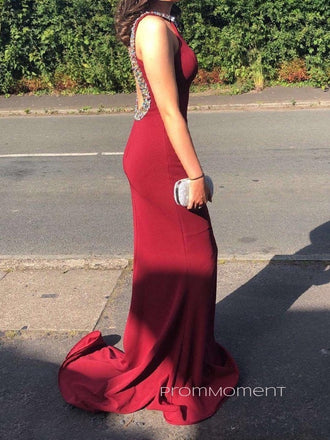 Beautiful Backless Floor-length Mermaid Long Evening Prom Dresses, Sleeveless Burgundy Prom Dress, PM0571