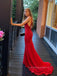 Deep V-neck Straps Backless Mermaid Long Evening Prom Dresses, Sheath Red Floor-length Prom Dress, PM0572