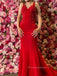 Deep V-neck Straps Backless Mermaid Long Evening Prom Dresses, Sheath Red Floor-length Prom Dress, PM0572