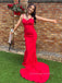 V-neck Spaghetti Straps Mermaid Floor-length Long Evening Prom Dresses, Beautiful Backless Red Prom Dress, PM0573