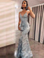 Deep V-line Spaghetti Straps Mermaid Long Evening Prom Dresses, Sheath Backless Sleeveless Prom Dress, PM0575